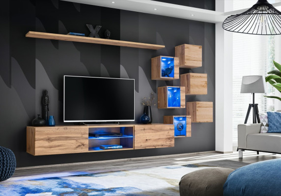 Conjunto de muebles de sala de estar de lujo de madera nuevo en color marrón.