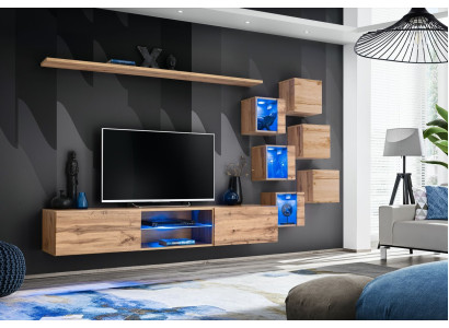 Conjunto de muebles de sala de estar de lujo de madera nuevo en color marrón.