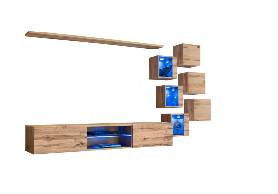 Conjunto de muebles de sala de estar de lujo de madera nuevo en color marrón.