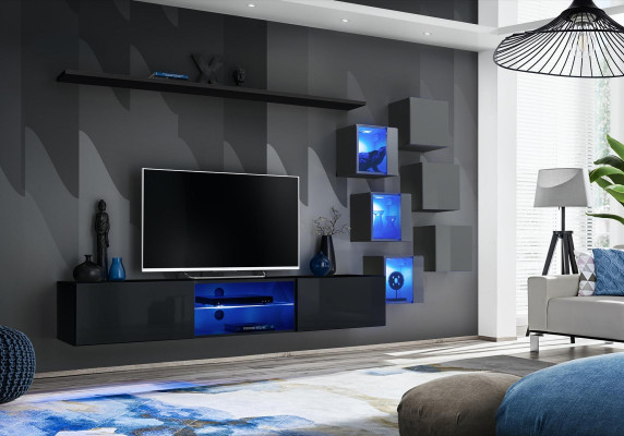 Soporte de TV, pared de salón, aparador, conjunto de lujo, diseñador moderno, estanterías completas.