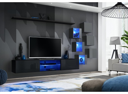 Soporte de TV, pared de salón, aparador, conjunto de lujo, diseñador moderno, estanterías completas.