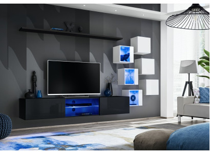 Mueble de pared moderno con estanterías de lujo diseñado por un diseñador para la sala de estar.