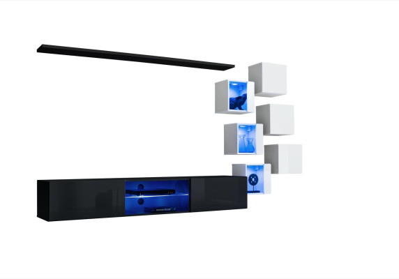 Mueble de pared moderno con estanterías de lujo diseñado por un diseñador para la sala de estar.