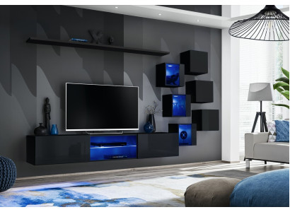 Conjunto de sala de estar completo negro de lujo muebles de madera diseño moderno armario de pared.