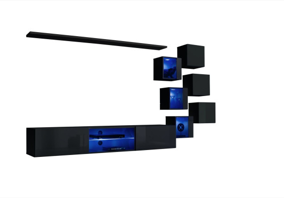 Conjunto de sala de estar completo negro de lujo muebles de madera diseño moderno armario de pared.