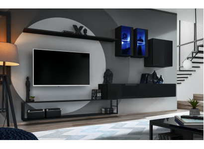 Mueble de pared de diseño negro moderno de lujo con soporte de TV de muebles de madera.