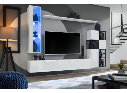 Mueble colgante blanco vitrina de pared diseñador soporte de TV conjunto completo de 9 piezas estanterías de muebles de madera.