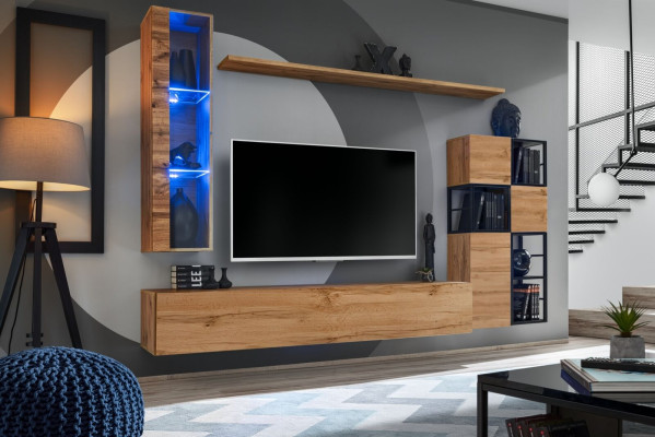 Muebles de madera Braun, diseño de pared de la sala de estar, soporte de TV, mobiliario de sala de estar, juego.