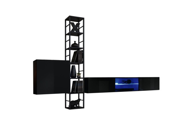 Mueble de salón negro de 270 cm de lujo, estantería de pared, muebles de salón, estantes de madera.