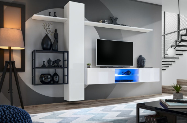 Muebles de salón conjunto 270 cm armario de pared blanco estanterías de pared decoración