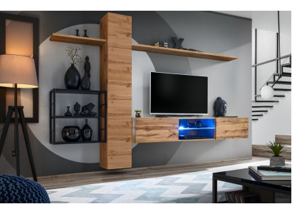 Mueble armario de pared de lujo para sala de estar en color marrón con 3 estantes de pared.