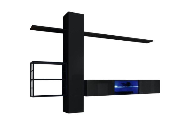 Mueble de pared negro, estantes de pared, mobiliario de sala de estar, decoración de lujo, conjunto de 5 piezas.