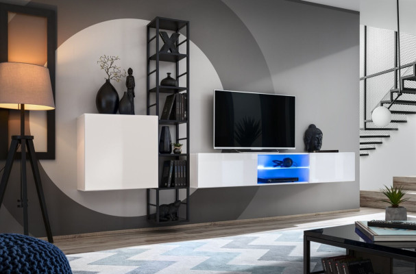 Conjunto completo de sala de estar de lujo de 3 piezas: pared de sala, armario de pared, soporte para TV diseño.