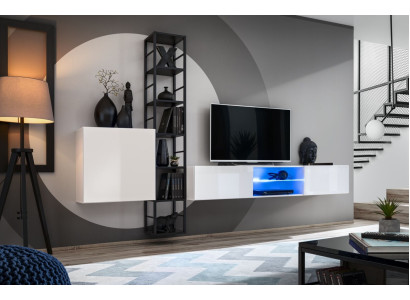 Conjunto completo de sala de estar de lujo de 3 piezas: pared de sala, armario de pared, soporte para TV diseño.