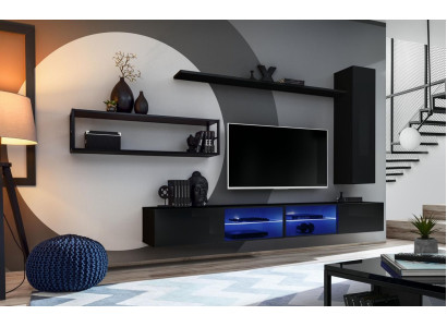 Conjunto de muebles de salón negro, estante de pared, estanterías de pared de lujo, nuevo