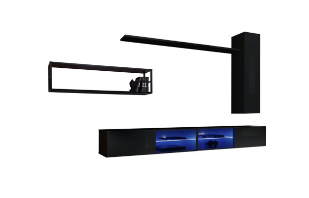 Conjunto de muebles de salón negro, estante de pared, estanterías de pared de lujo, nuevo