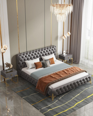Cama Chesterfield acolchada de diseño de lujo, camas dobles de hotel de lujo, nuevo hotel de lujo.