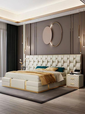 Cama acolchada de diseño de lujo Doble camas de hotel beige Lujo Hotel Nuevo