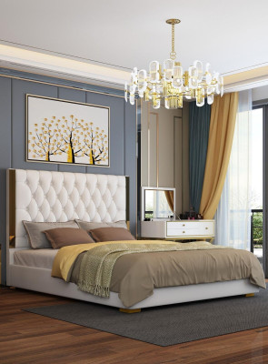 Doble cama de hotel, dormitorio, cuero, cama moderna, acolchado.