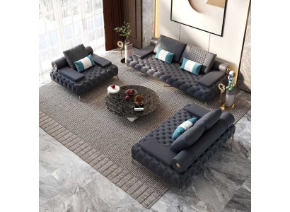 Juego de salón de 3 piezas negro conjunto de sofás de sala de estar 3 + 2 + 1 plazas nuevo madera.