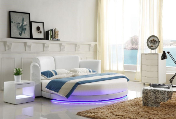 Cama de diseñador Cama tapizada redonda Cama matrimonial Cama doble LED 200x200