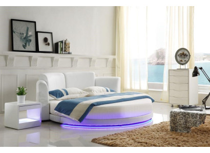Cama de diseñador Cama tapizada redonda Cama matrimonial Cama doble LED 200x200