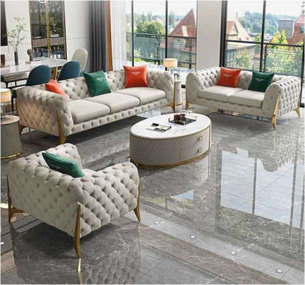 Sofá 3+2+1 conjunto de asientos de cuero de sala de estar de 3 piezas.