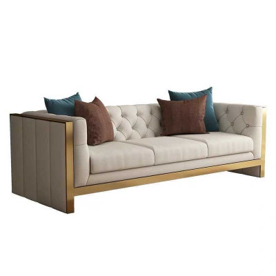 Conjunto de sala de estar Sofá 3+1 plazas lujoso diseño de sofás blanco de cuero nuevo.