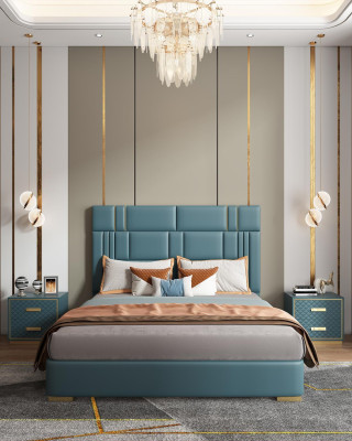 Diseño de cama de lujo para dormitorio doble acolchado en hotel muebles de cama de 180x200.