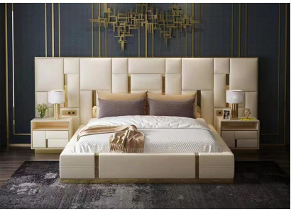Conjunto de muebles de dormitorio completo de 3 piezas. Muebles de diseño, mesitas de noche y camas.