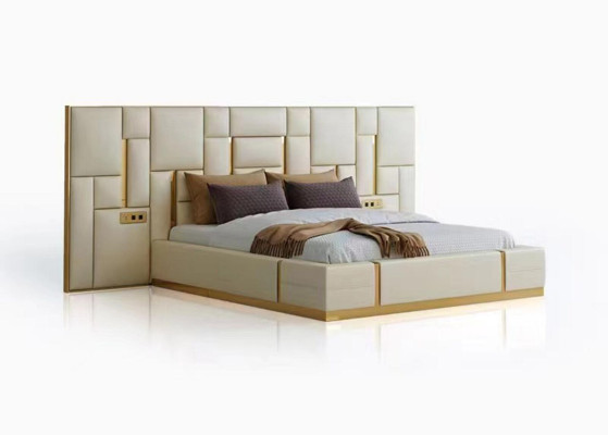 Conjunto de muebles de dormitorio completo de 3 piezas. Muebles de diseño, mesitas de noche y camas.
