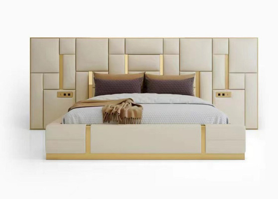 Conjunto de muebles de dormitorio completo de 3 piezas. Muebles de diseño, mesitas de noche y camas.