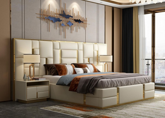 Conjunto de muebles de dormitorio completo de 3 piezas. Muebles de diseño, mesitas de noche y camas.