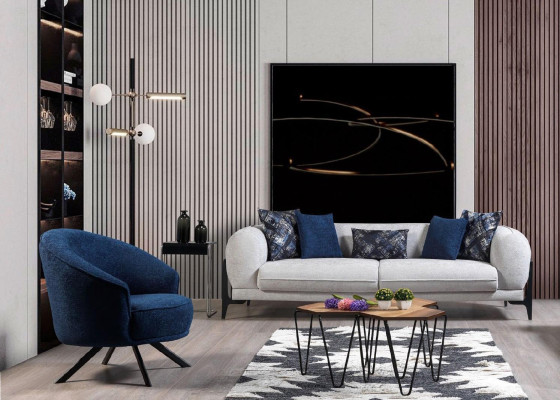 Conjunto de sofás de lujo moderno Sofás de tres plazas Sillón Azul Muebles tapizados de 3 piezas