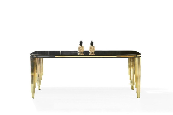 Muebles de comedor Mesa de comedor Mesa de acero inoxidable Muebles de madera dorados Negro Moderno