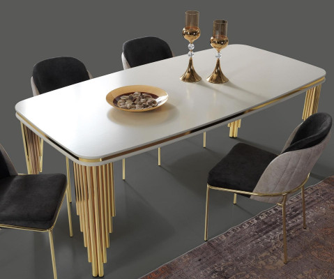 Mesa de comedor mesa de comedor rincón de comedor muebles de comedor mesa madera dorado blanco