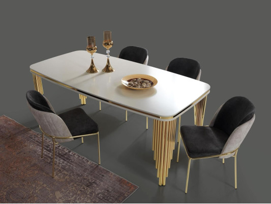 Mesa de comedor mesa de comedor rincón de comedor muebles de comedor mesa madera dorado blanco