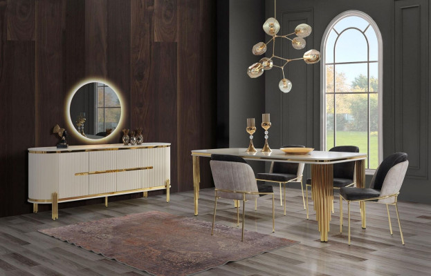Mesa de comedor mesa de comedor rincón de comedor muebles de comedor mesa madera dorado blanco