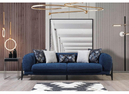 Tresillo de lujo azul de tres plazas Sofá moderno Muebles de salón de acero inoxidable