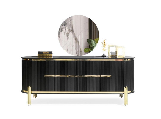 Aparador moderno mueble de acero inoxidable bufé cómoda armario negro nuevo