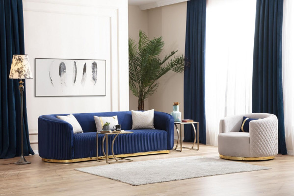 Moderno conjunto de sofá tres plazas sillón muebles de acero inoxidable set de lujo diseño