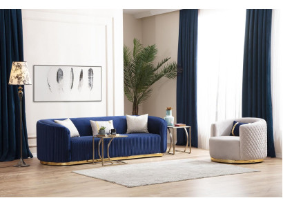 Moderno conjunto de sofá tres plazas sillón muebles de acero inoxidable set de lujo diseño