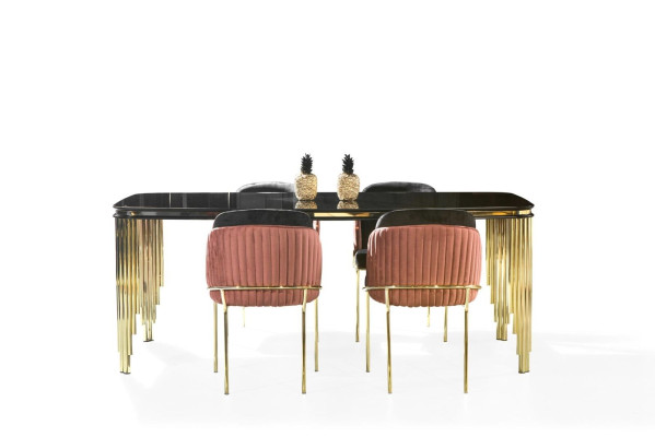 Comedor Negro Oro Juego de mesa Muebles Esquina de comedor Sillas Aparador 6 piezas