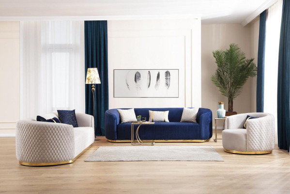Moderno conjunto de sofá tres plazas sillón muebles de acero inoxidable set de lujo diseño
