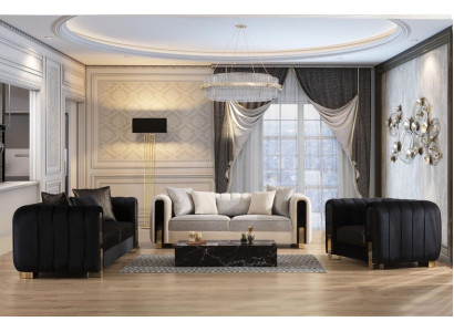 Conjunto de sofás moderno 2x sofás de tres plazas + sillón muebles tapizados muebles de acero inoxidable de 3 piezas