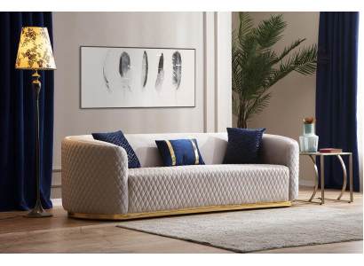 Sofás de tres plazas en beige muebles de acero inoxidable de lujo diseño de salas de estar.