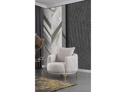 Sillón de lujo de una plaza blanco, mueble de salón de poliéster, mueble de acero inoxidable.