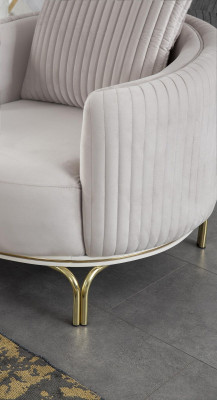 Sillón de lujo de una plaza blanco, mueble de salón de poliéster, mueble de acero inoxidable.
