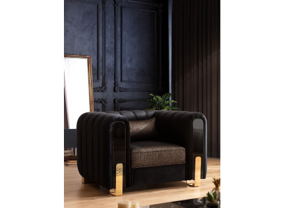 Sillón negro orejero de diseño de lujo para sala de estar, moderno de una plaza.