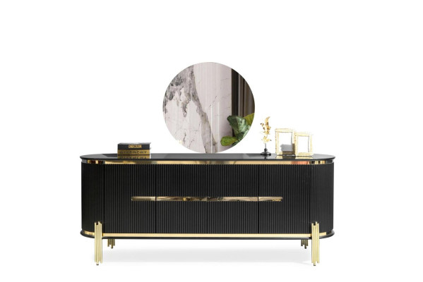 Aparador moderno mueble de acero inoxidable bufé cómoda armario negro nuevo